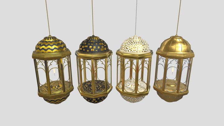 Set of Lambs Or Lanterns with candle and glass 3D Model