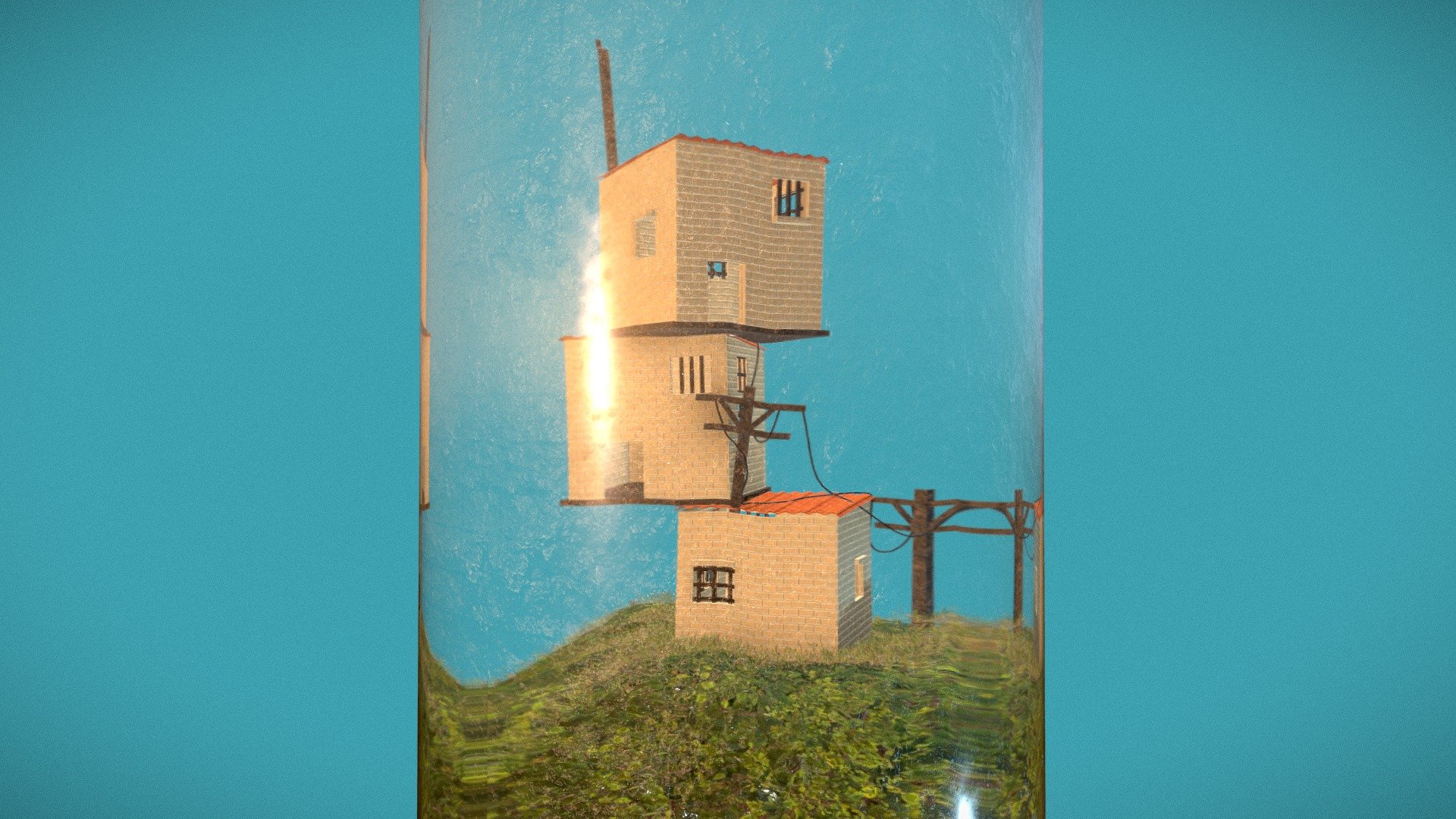 Stacked Houses in a Test Tube Diorama
