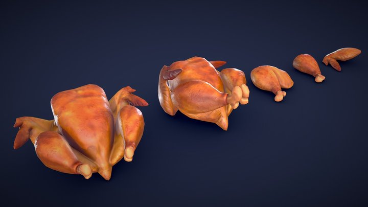 Stylized Chicken Roasted - Low Poly 3D Model