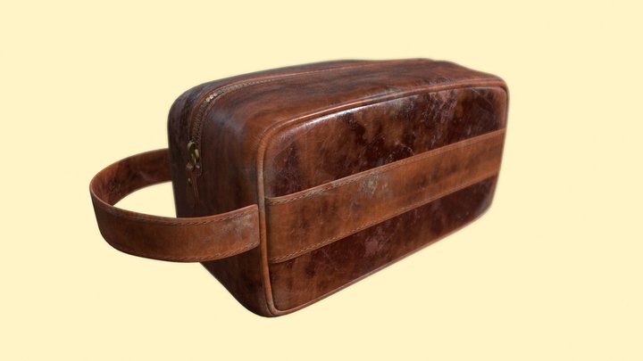 Brown leather Dopp Kit, Neceser, hand bag 3D Model