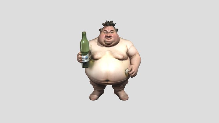 fatty man with filled bottle