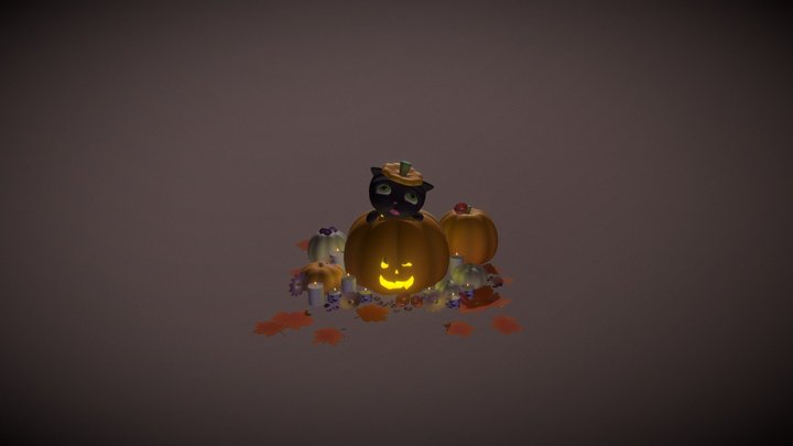 Black Cat in a Pumpkin 3D Model