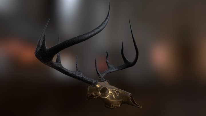 Bronzed Deer skull v2 3D Model