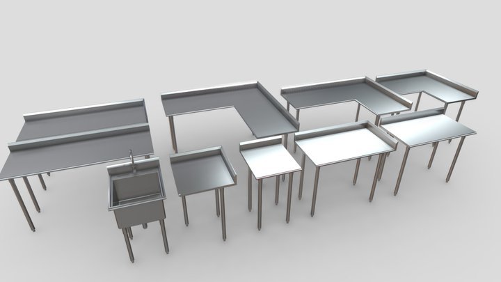 Aluminium Kitchen Surface set 3D Model