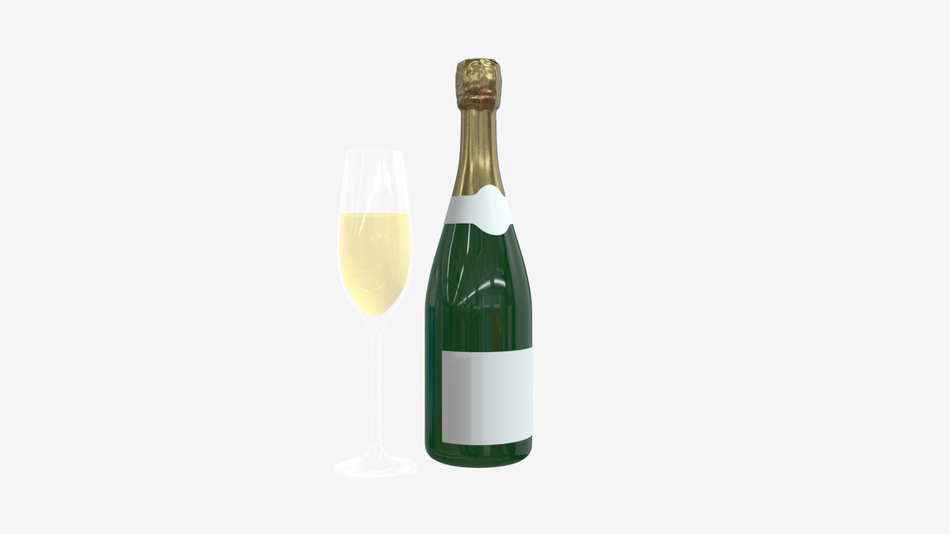 3D model champagne bottle with glass - This is a 3D model of the champagne bottle with glass. The 3D model is about a bottle and a glass.