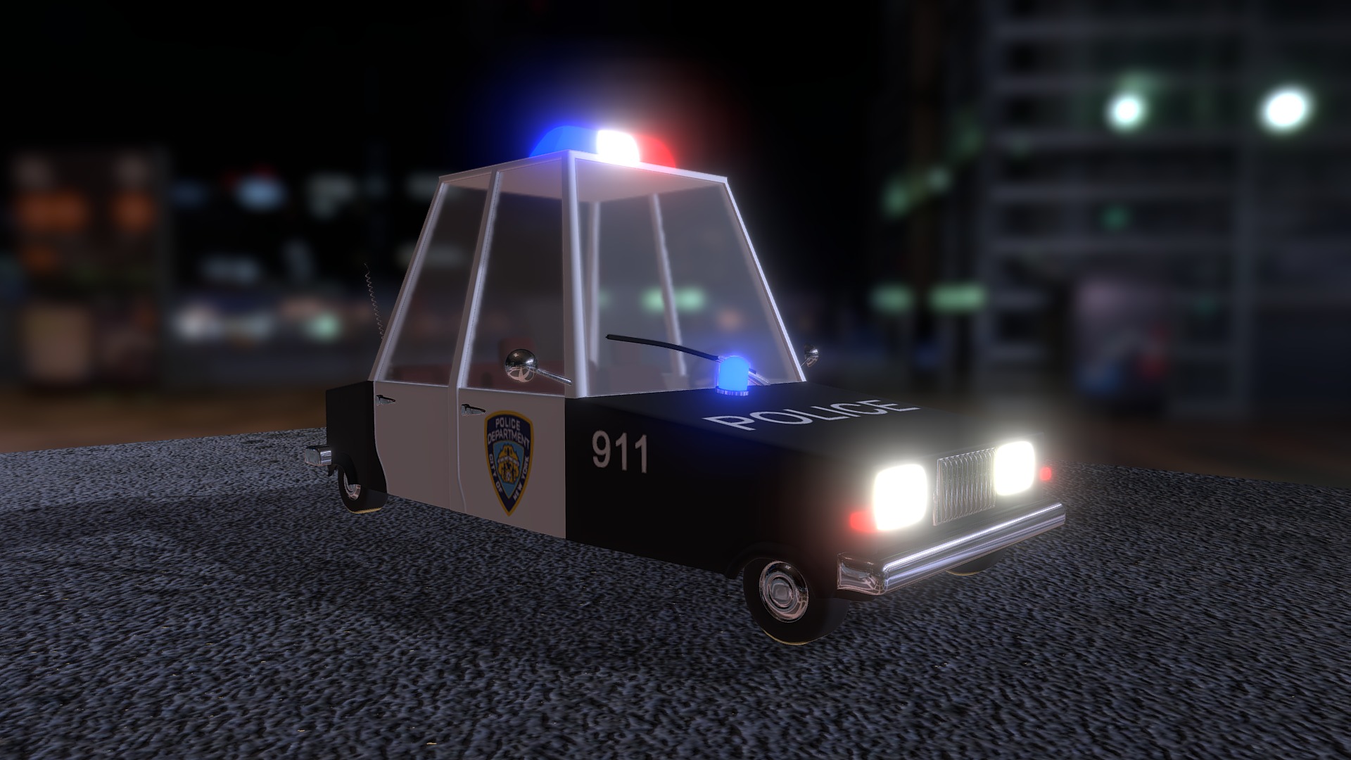 3D model Police Car - This is a 3D model of the Police Car. The 3D model is about a small vehicle with lights.