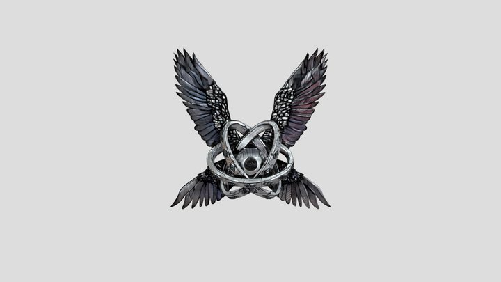 Intertwined wings with central black circle 3D Model