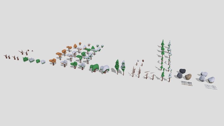 Low Poly Seasonal Foliage and Rock Pack – Free 3D Model STL