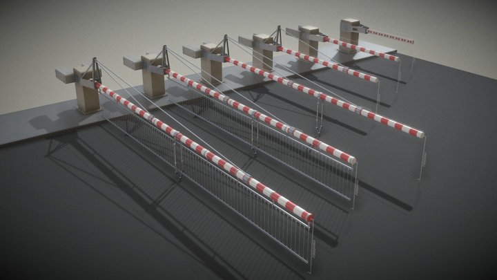 Modern Railway Barriers Set (WIP-6) 3D Model