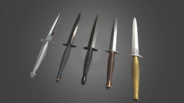 Fairbairn-Sykes Knife Set 3D Model