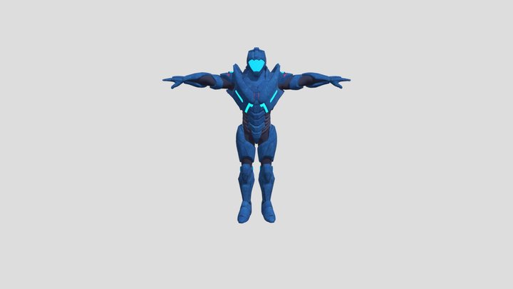Blue Armor Suit Neon Cyberpunk Rigged Character 3D Model