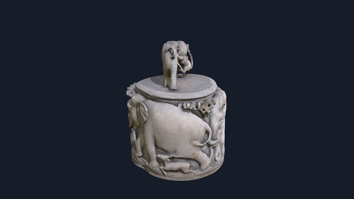 Elephant and Lion Ivory Pot 3D Model