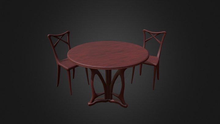 Low poly furniture - art nouveau table and chair 3D Model