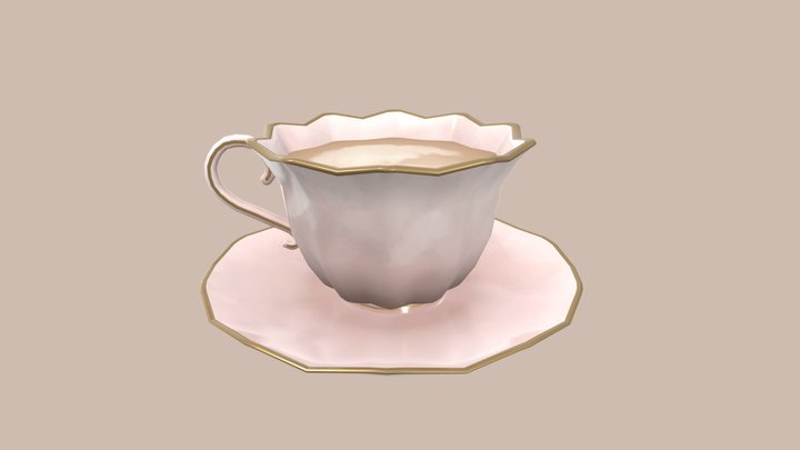 Gold Rim Teacup 3D Model