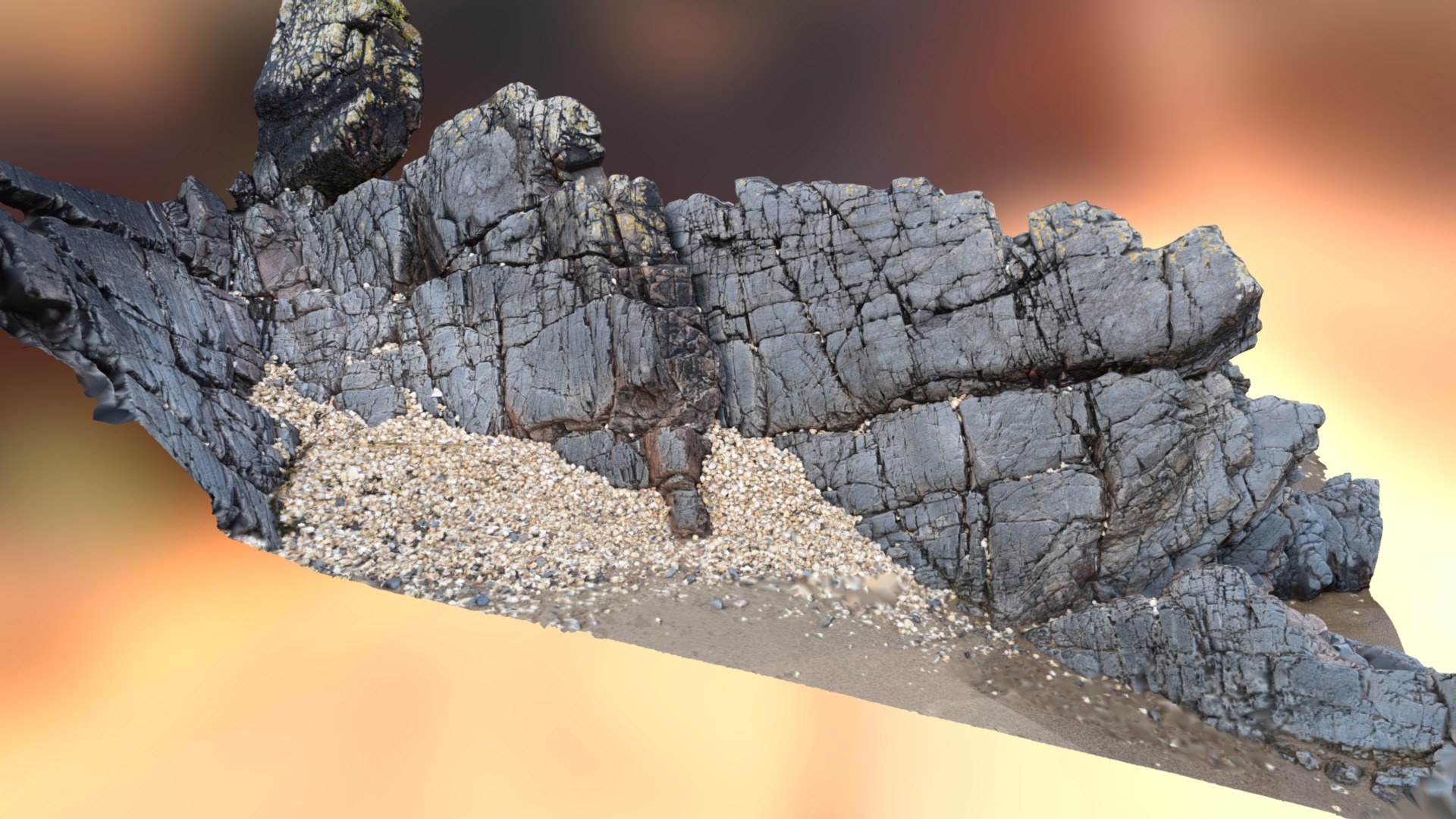 3D model Rocky Outcrop at the Beach Scan - This is a 3D model of the Rocky Outcrop at the Beach Scan. The 3D model is about a rocky cliff with a sunset.