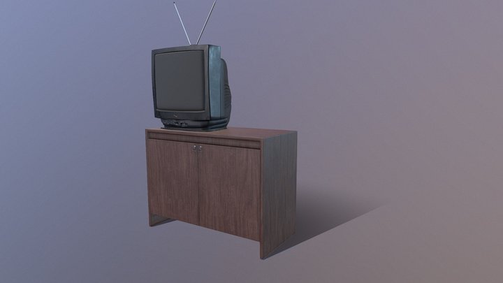 90s TV on the wooden closet 3D Model