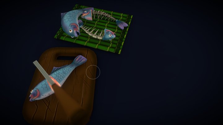 Cutting board with Fish [HandPainted] [FREE] 3D Model