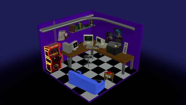 Hacker's room in the 80s 3D Model