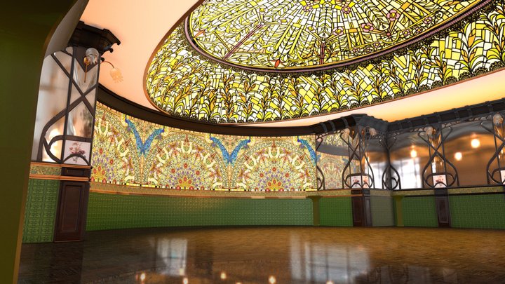 Art Nouveau Cafe with Stained Glass Windows 3D Model