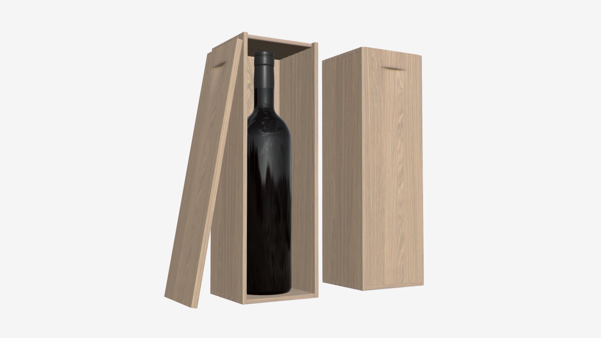 3D model Wine bottle with wooden box - This is a 3D model of the Wine bottle with wooden box. The 3D model is about a bottle of wine.