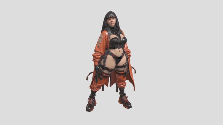 A female soldier, stylized orange color palette