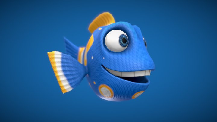 Cartoon Cheerful Sapphire Fish 3D Model