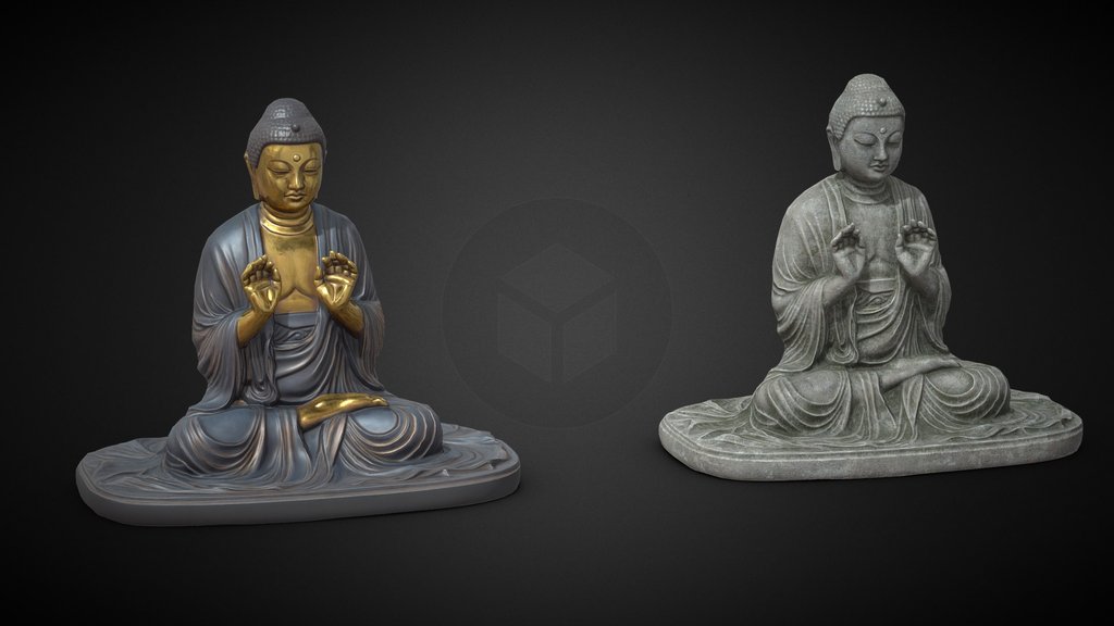 Amida Nyorai Buddha Statues Gold and Stone