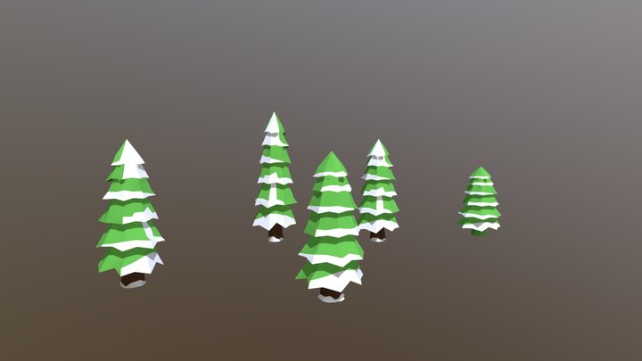 Fir Tree Set With Snow 3D Model