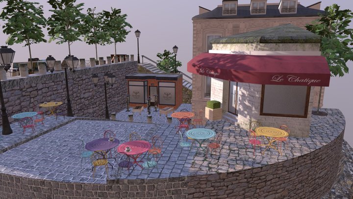 Montmartre City Scene 3D Model