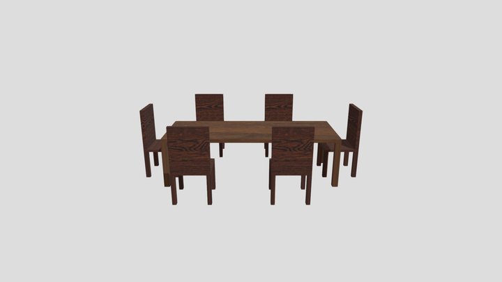 Wood Table And Chairs 3D Model