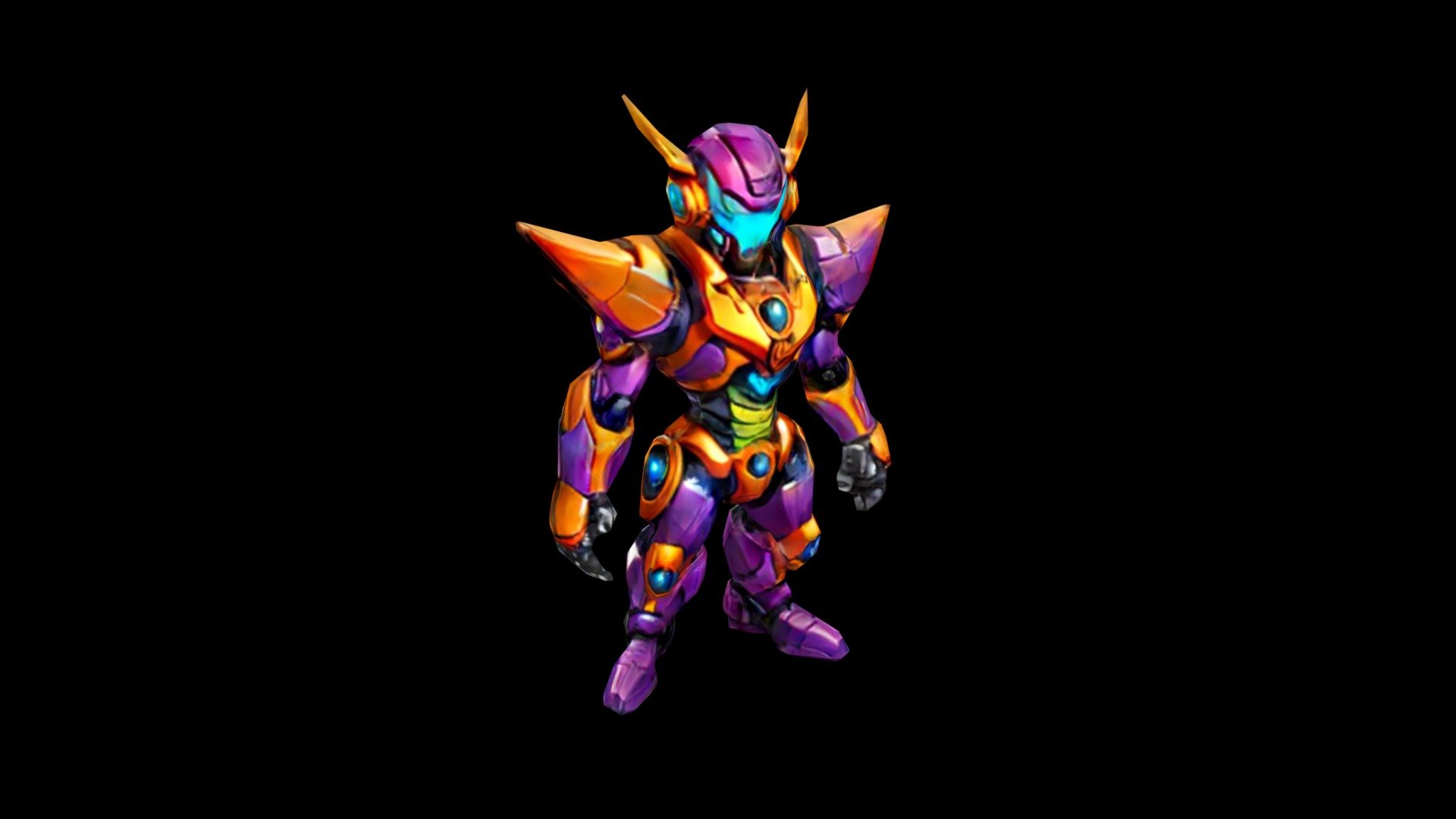 A purple and orange robot stands with hands outs - Download Free 3D ...