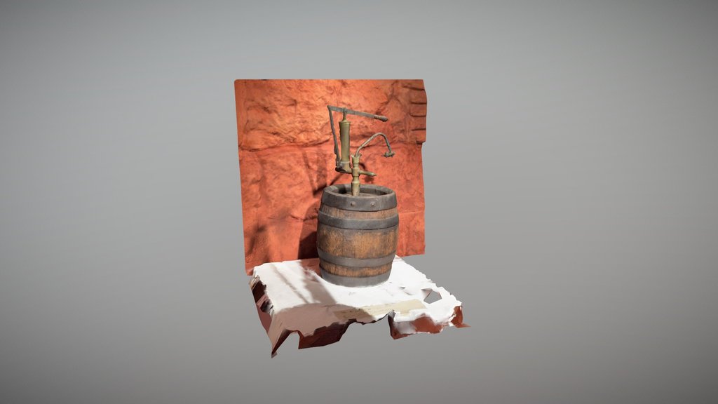 Wooden Barrel With Hand Pump, 20Th Century