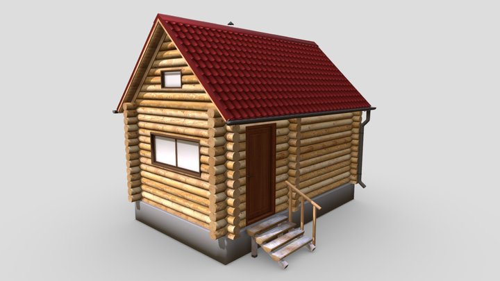 Баня из оцилиндрованного бревна 3D Model
