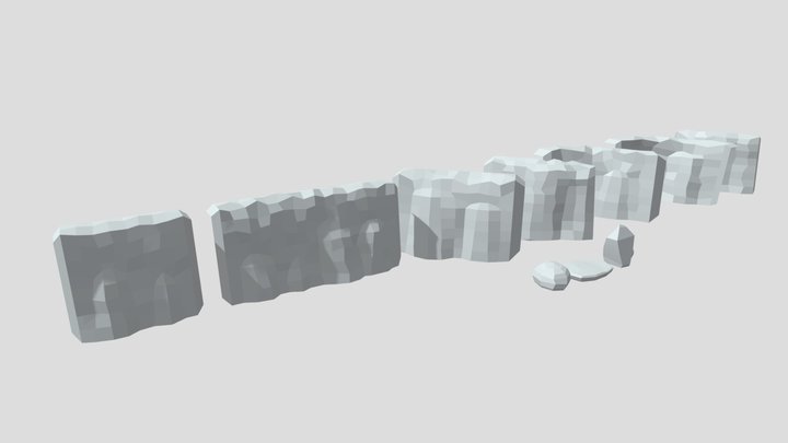 Low Poly Stone Walls, Rocks and a Skull 3D Model