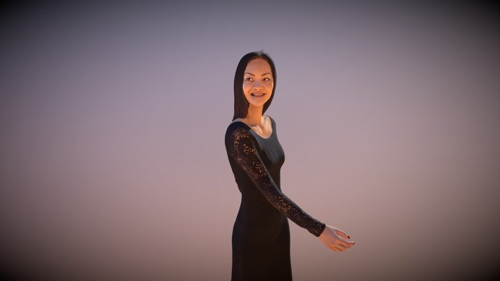 Elegant Walking Asian Woman Passion Sideways 3D Model