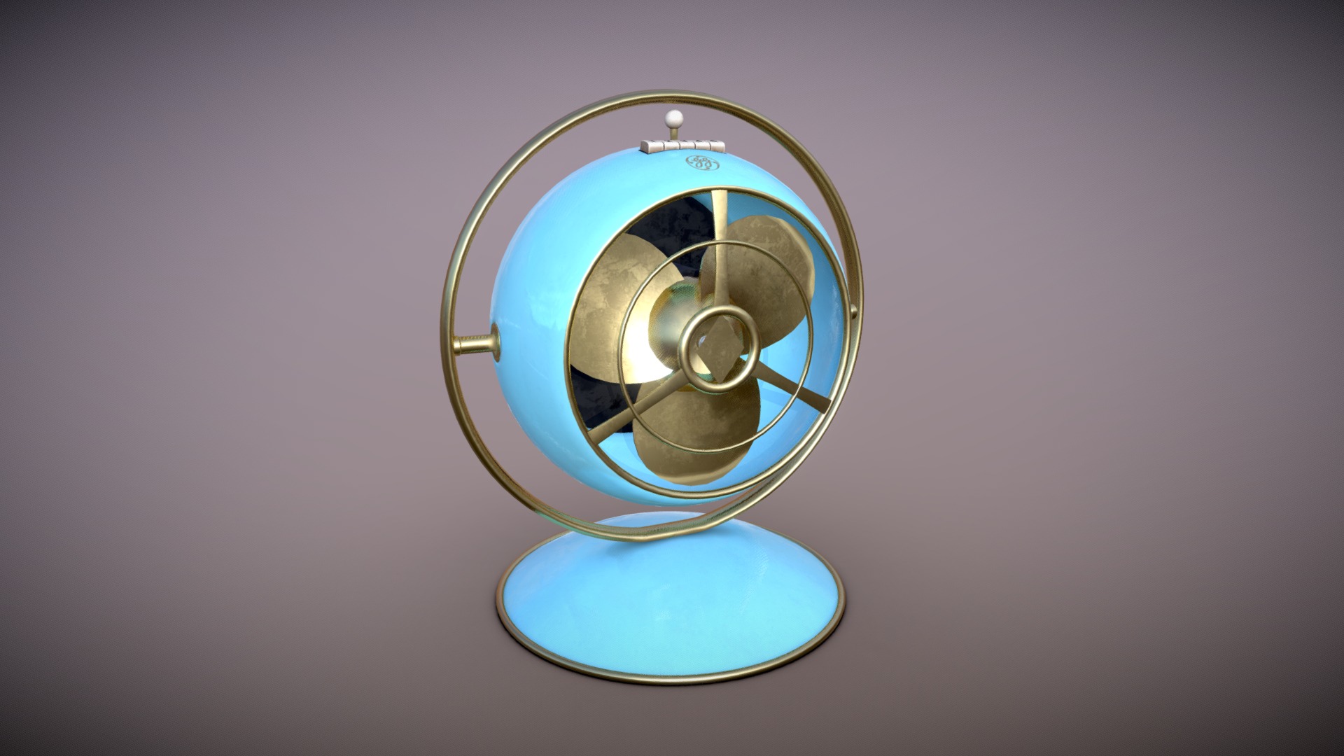 3D model Desktop fan 8 of 10 - This is a 3D model of the Desktop fan 8 of 10. The 3D model is about a blue and silver circular object.