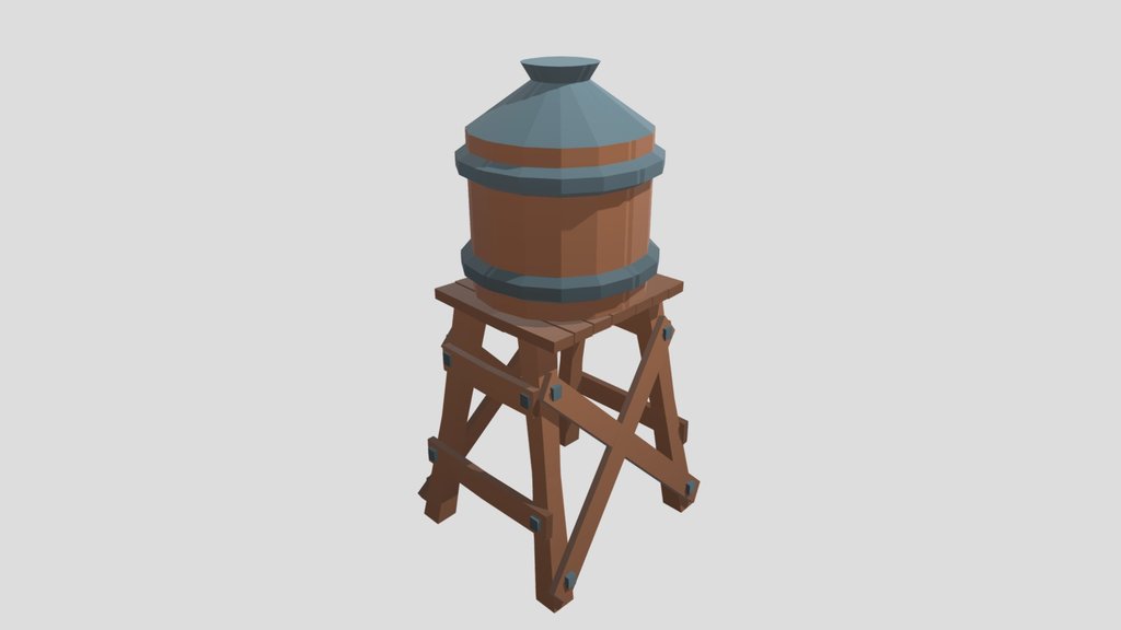 Low Poly Water Tower - Rustic Wooden Structure