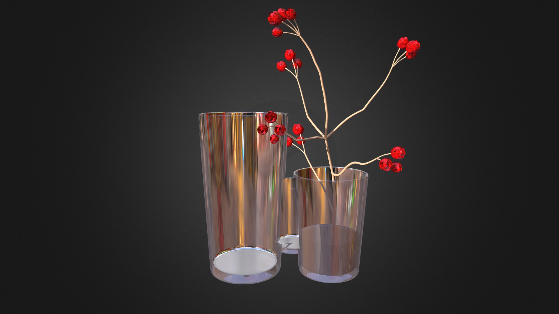 3D model Flower in Vases - This is a 3D model of the Flower in Vases. The 3D model is about a group of glass vases with red flowers.