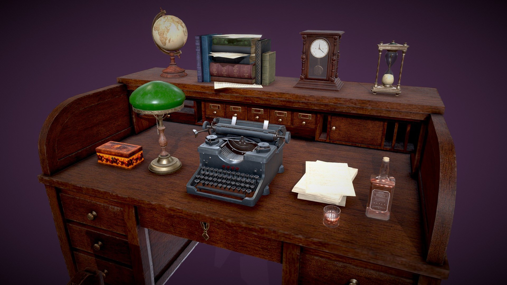 Antique Desk With Miscellaneous Buy Royalty Free 3D model by Kirhl
