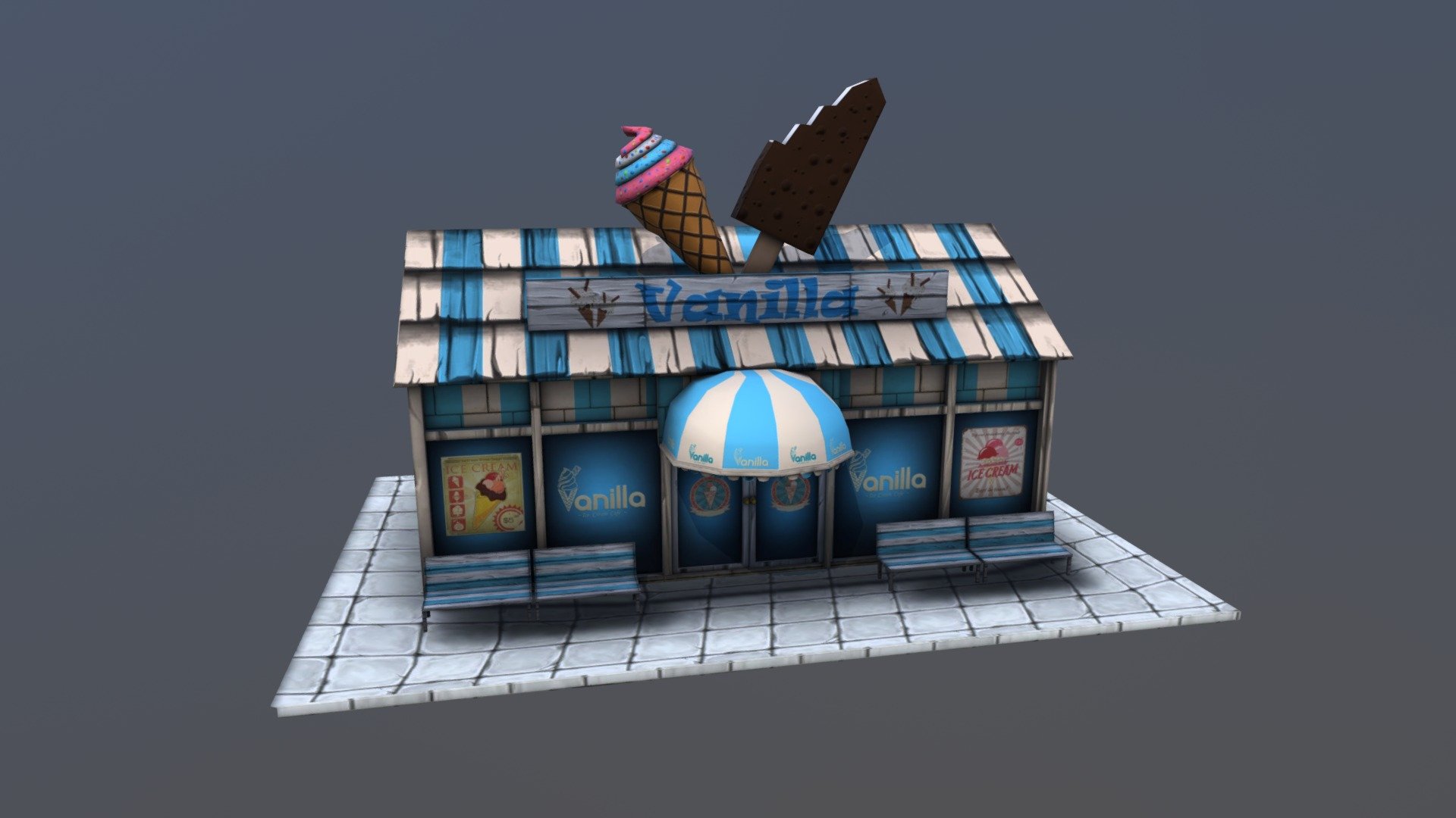 Ice Cream Parlour Low Poly 3D model by ZagreusEnt [ee7c93e] Sketchfab