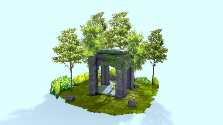 Ancient ruined arch - 3D diorama low poly