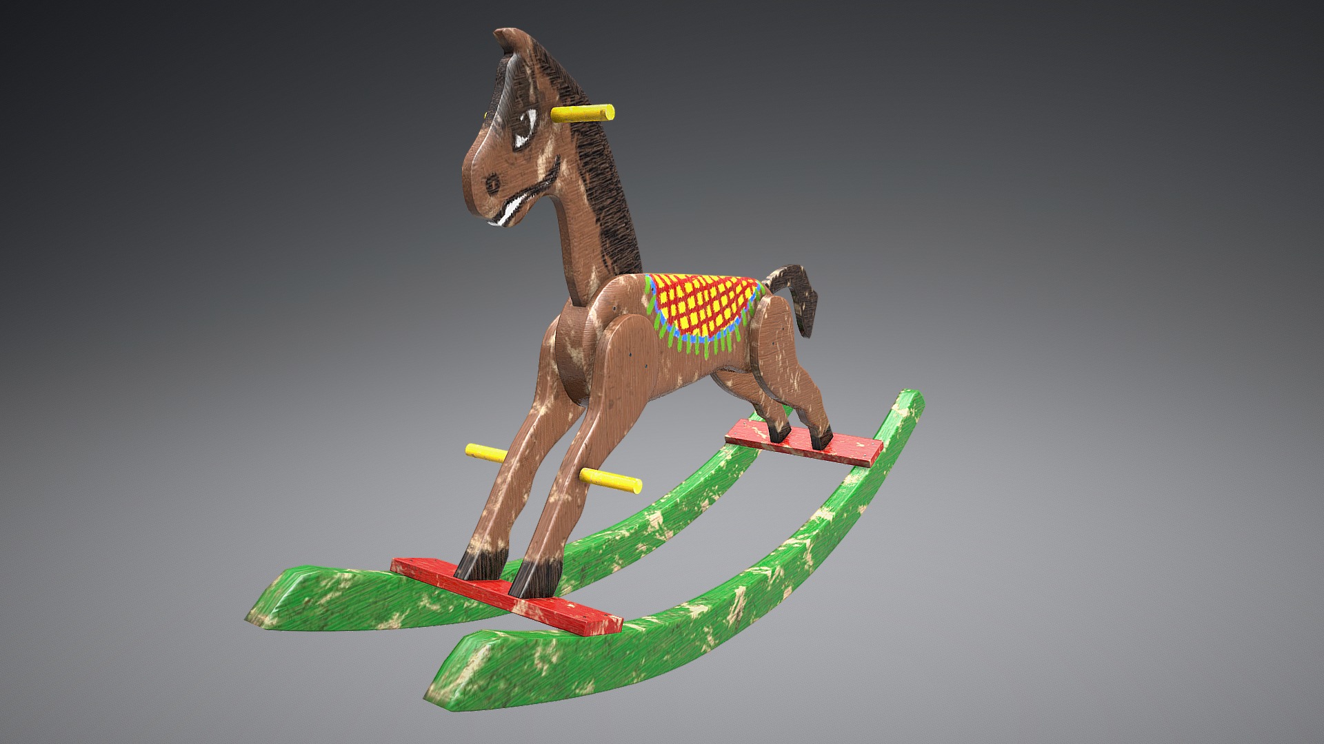 3D model indonesian traditional toys ‘kuda-kudaan’ - This is a 3D model of the indonesian traditional toys 'kuda-kudaan'. The 3D model is about a dinosaur on a green leaf.