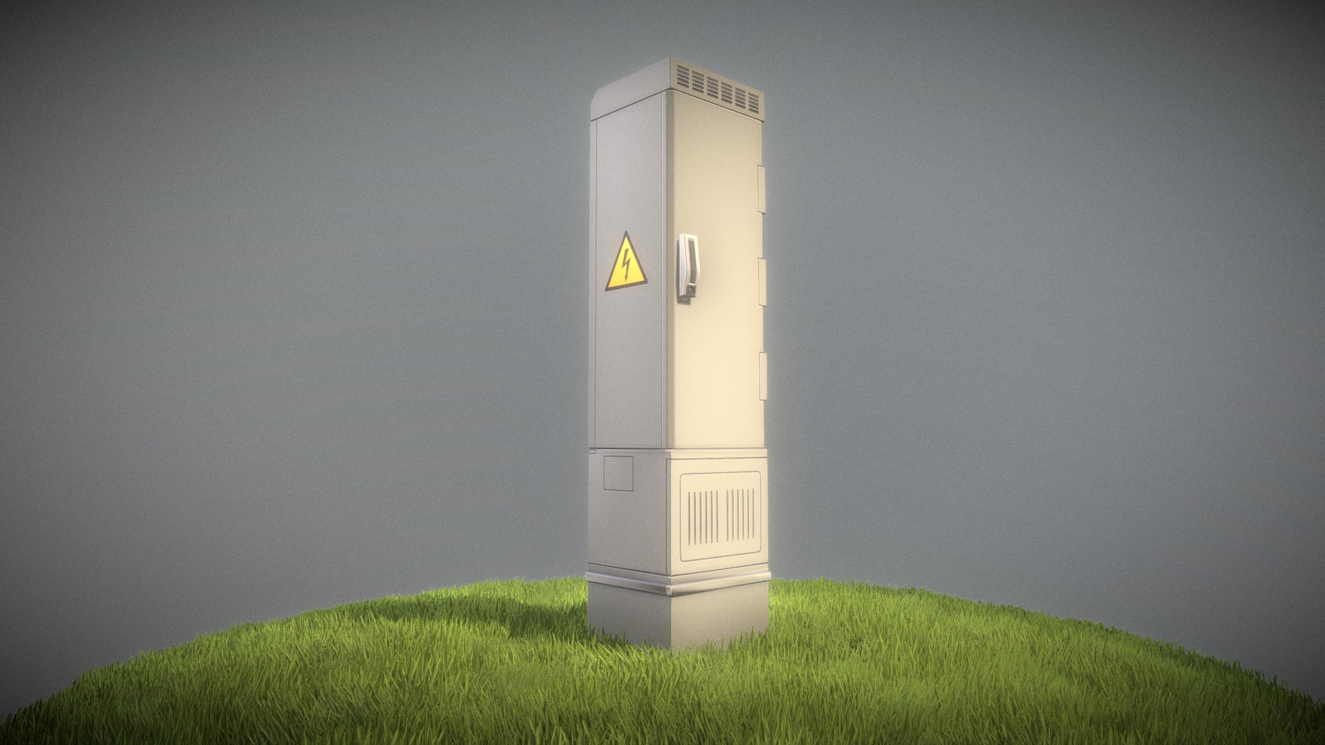 3D model Cable Distribution Cabinet 10 - This is a 3D model of the Cable Distribution Cabinet 10. The 3D model is about a white tower on a green field.