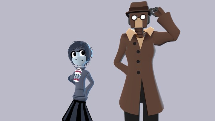 Luna & Otto - Cartoon Robots 3D Model