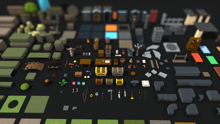 Modular Low-Poly Dungeon Props and Tileset Pack 3D Model