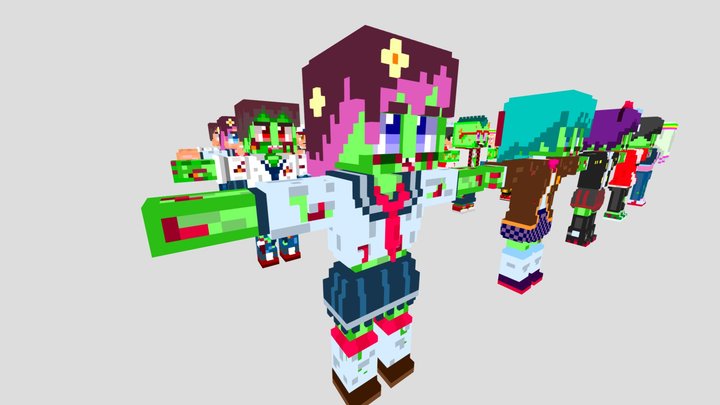 Low-Poly Zombies & Students - Characters 3D Pack 3D Model