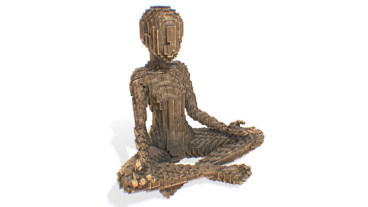 Budha Girl - Voxel wood Statue 3D Model