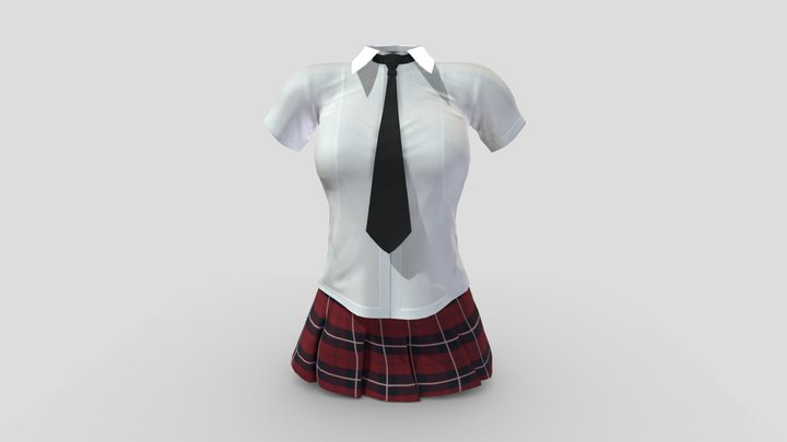 Mini Skirt Female School Uniform 3D Model