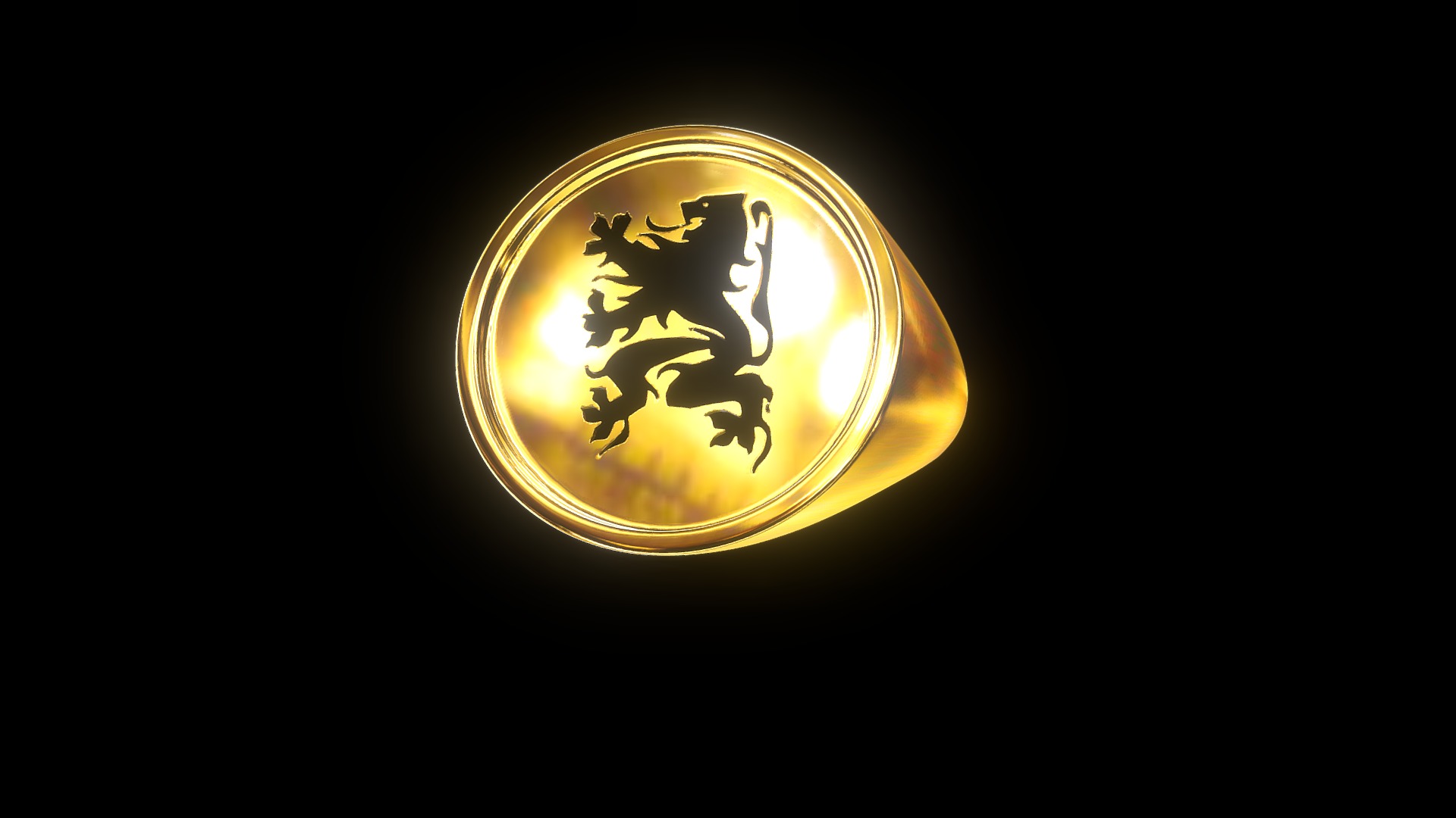 3D model Flanders’s Lion gold ring - This is a 3D model of the Flanders's Lion gold ring. The 3D model is about a gold coin with a lion on it.