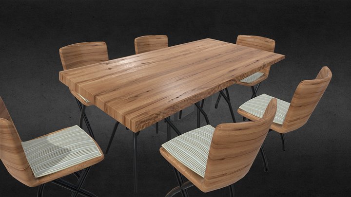 Mesa de madera bloque 3D Model